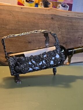 Vintage Wine Bottle Caddy Holder Server Silver Plated Adjustable Grape Vine